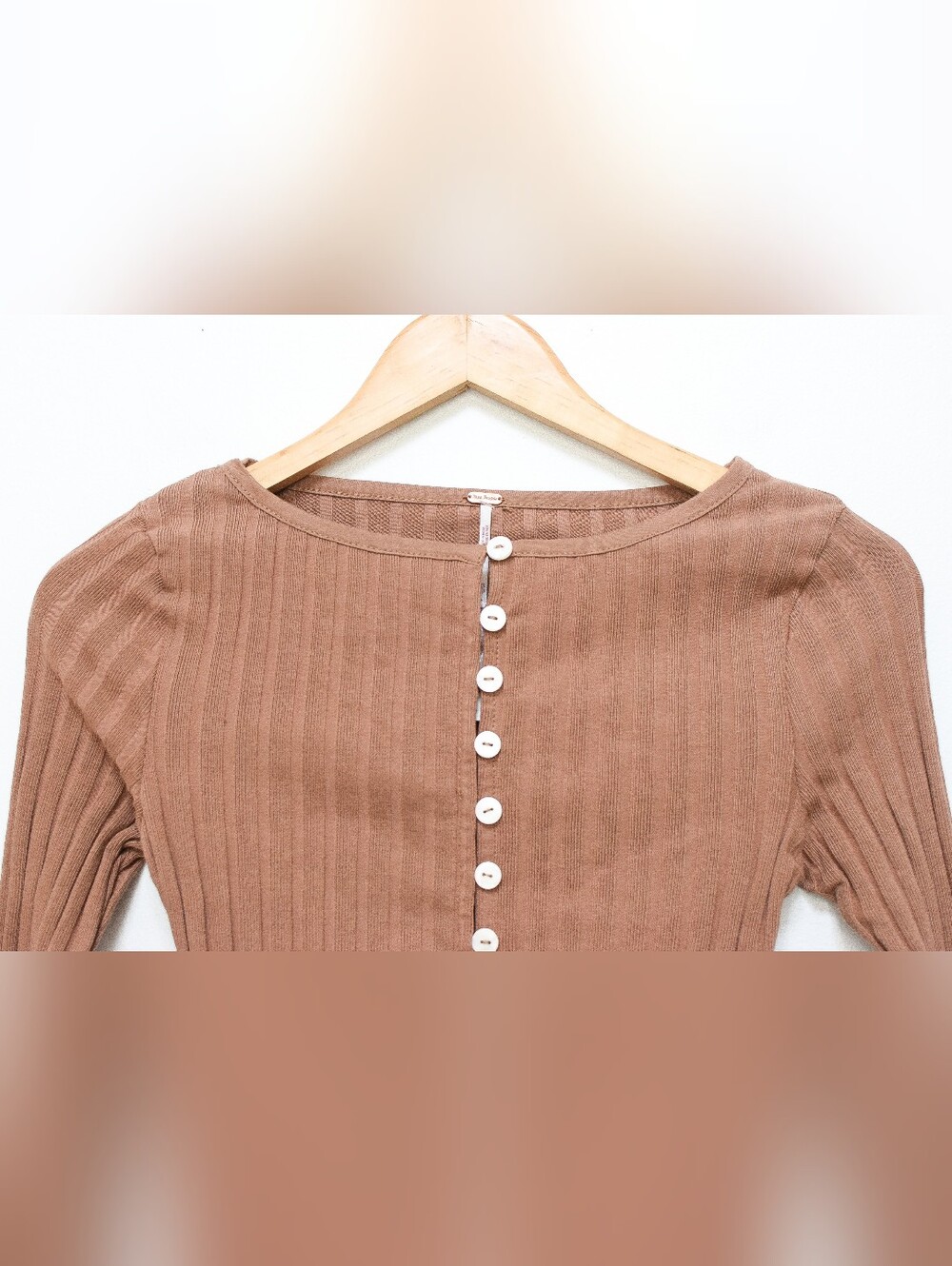 Free People Tilly Ribbed Cardigan Button Front Top Brown Size XS NWT Y2K Boho - Picture 5 of 10